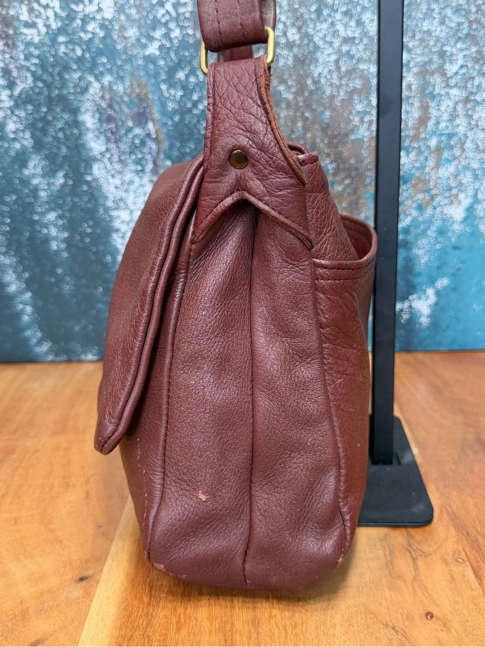 Heacock Vintage Artisanal 1980’s Burgundy/Brown Deerskin Leather Shoulder Bag
